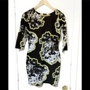 RIVER ISLAND black &yellow floral bodycon dress